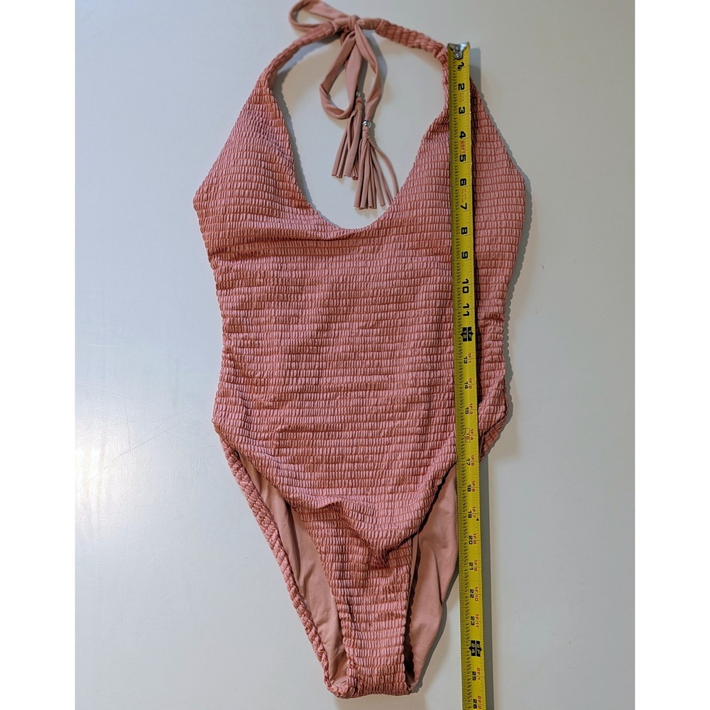 Isabella‎ Rose Womens Smocked Halter One Piece Swimsuit Tassel Pink Large NEW - Picture 7 of 7